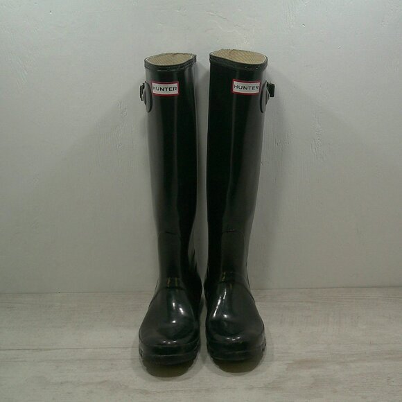 Hunter Classic Preppy Original Tall Black Gloss Rain Boots Size 7 M - Picture 1 of 9